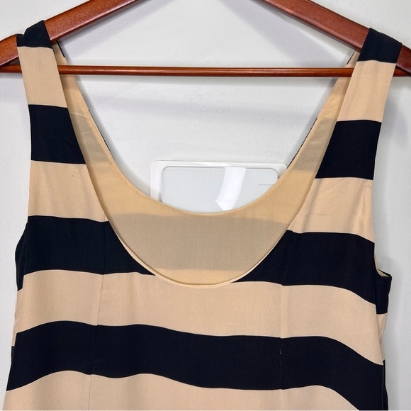 Joie Black & Tan Striped Scoop Neck Tunic Sleeveless Silk Blouse - Picture 3 of 11